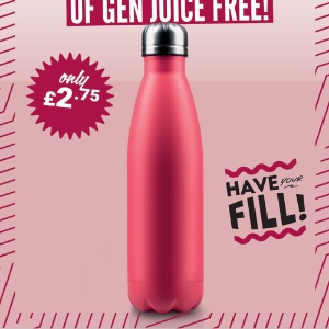 Buy a reusable bottle and get your first 500ml fill up of gen juice free